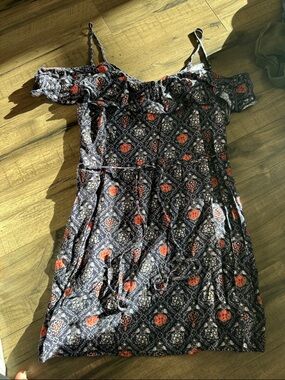 Hollister Navy Off-Shoulder Mini Dress with Coral Floral Print